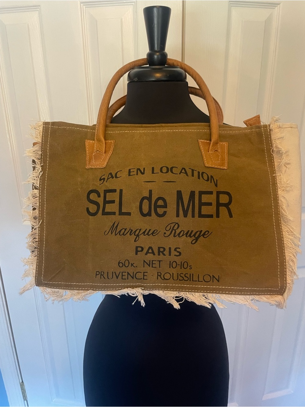 SOL de MER Olive Canvas Tote with Tan Leather Handles